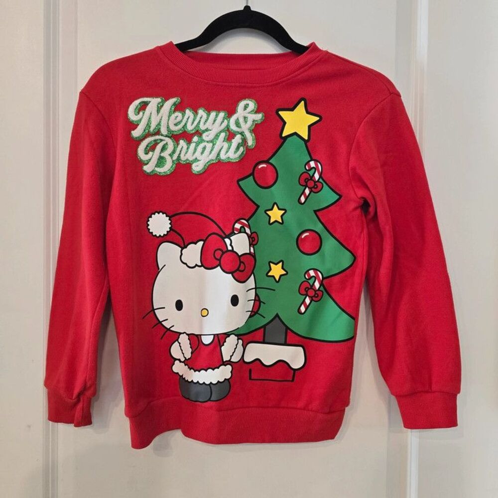 Hello Kitty Christmas Sweatshirt Kids Youth M Merry & Bright Sanrio Red 2024